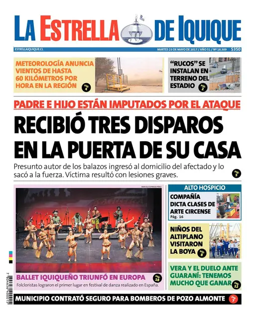 Portada de La Estrella de Iquique con la noticia del triunfo de Kahuira en Europa